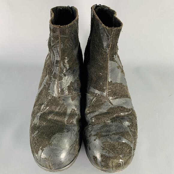 JULIUS_7 Size 9.5 Black Distressed Roughout Leather Wedge Boots - Picture 4 of 8